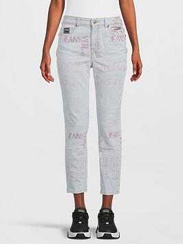 Versace Jeans Couture All Over Logo Skinny Jean - Indigo