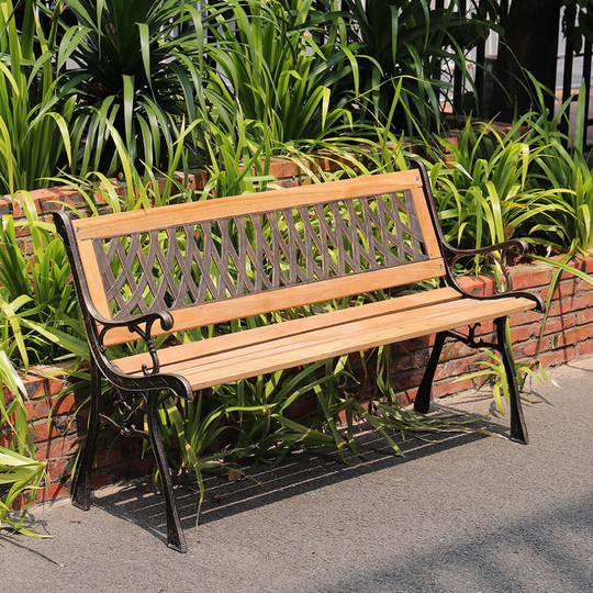 (#1 Lattice: L125 x W48 x H72cm) Vintage Garden Bench Outdoor Seating Cast Iron Leg Patio 3 Seater Armrest Chair