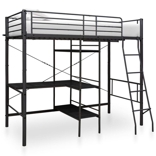 vidaXL Bunk Bed with Table Frame Black Metal 90x200cm Loft Beds Twin Sleeper