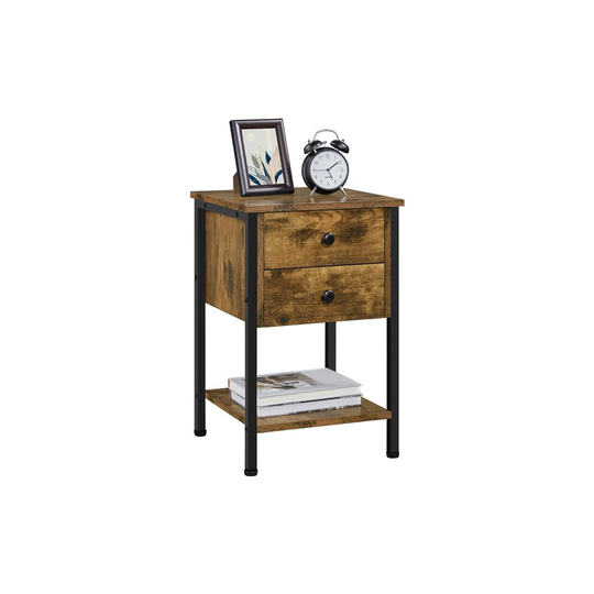 Yaheetech 2-Drawer Side Table Metal Frame End Table,Rustic Brown