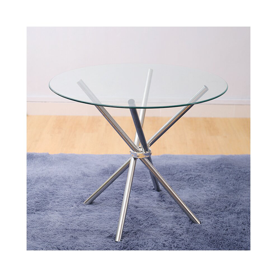 Kitchen Dining Room Table Round Glass Top with Chrome Legs Office Cafe
