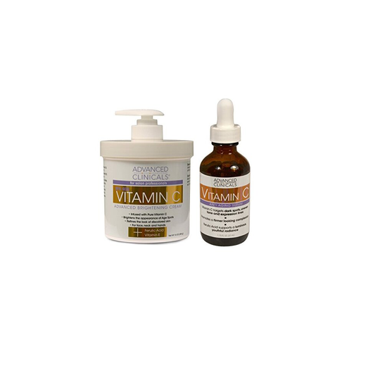 Advanced Clinicals Vitamin C Skin Care set for face and body. Spa Size 16oz Vitamin C cream and Vitamin C face serum for dark spots, age spots, uneven