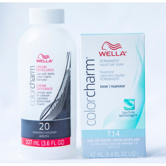 Wella T14 Pale Ash Blonde Toner & Developer Vol 20 - Bundle