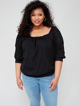 City Chic Enchanted Embroidered Top - Black