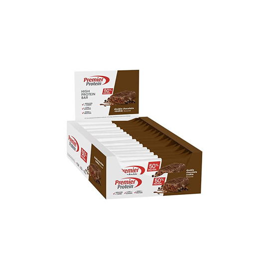 Premier Protein High Protein Bar Double Chocolate Cookie 16x40 g - High Protein Low Sugar + Palm Oil Free, Brown