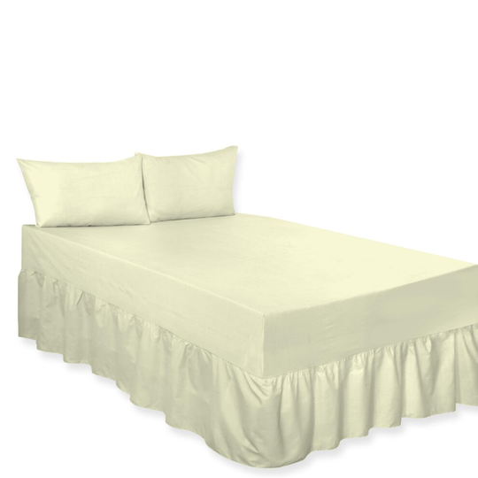 (Fitted Valance Sheet Cream Double) Premium Percale Polycotton Plain Fitted Valance Sheets. Colourful Bedding Ideal for Bed Room Home Décor Sheets.