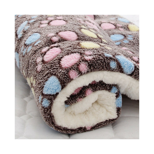 (Multicolor Footprint, 49*32cm) Puppy Pet Blanket Cat Dog Bed Mattress Soft Kennel Fleece Calming Sleeping Mats