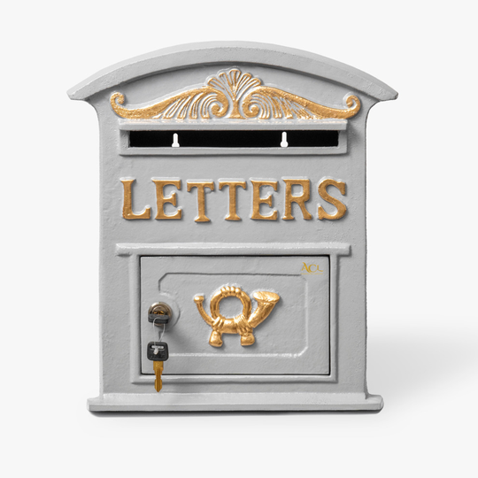Post Box Grey Mail Box with Lock Wall Mounted Post Box Lockable Postage Box Royal Mail Replica Durable Cast Iron Post Office Box