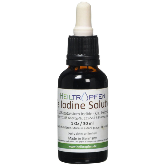 Lugol's Iodine Solution (1 Oz. - 30 ml). Made with 5% Iodine and 10% Potassium Iodide.