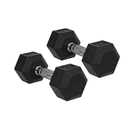 (7.5kg Pair) FunctionalFitness Rubber Hex Dumbbells | Rubber Coated Hexagonal Cast Iron Dumbbells | 2.5kg to 30kg Available
