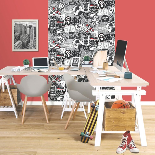 Muriva Scrap Metal Graffiti Pattern Wallpaper Skater Iron Paint Motif Childrens[RED L15810]