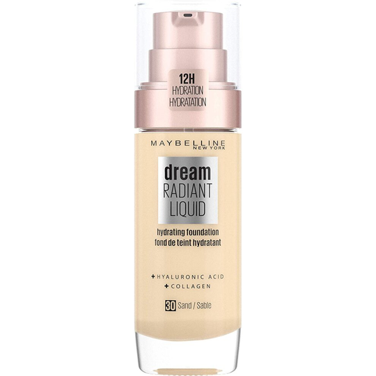 Maybelline Foundation, Dream Radiant Liquid Hydrating Foundation with Hyaluronic Acid and Collagen - 30 Sand
