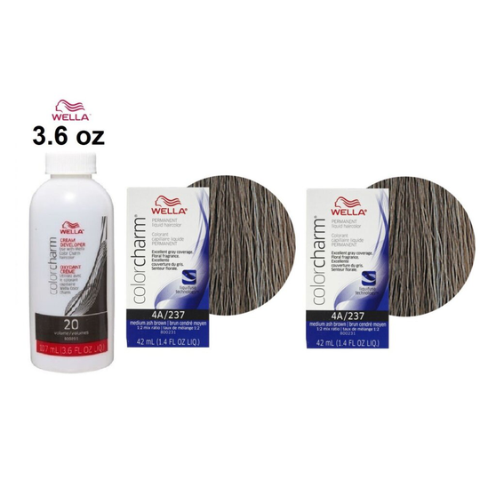 (4A+4A+Dev (Vol.20) 3.6oz) Wella 12A Frosty Ash Color Charm Permanent Liquid Haircolor & Developer (Vol. 20)