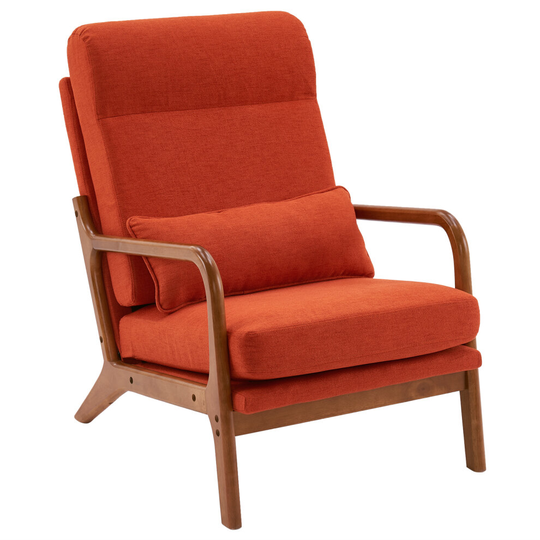 High Back Solid Wood Armrest Backrest Iron Frame Linen Leisure Chair