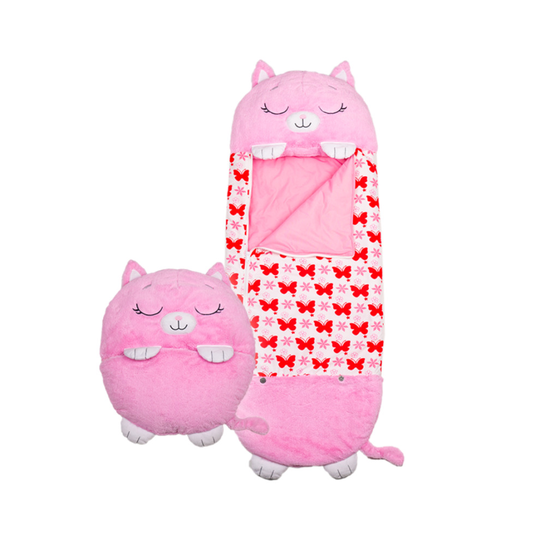(Pink cat , 130*50cm) Sleeping Bag Happy Nappers Kids Cartoon Sleepsacks Plush Pillow Animal Sleep Sack
