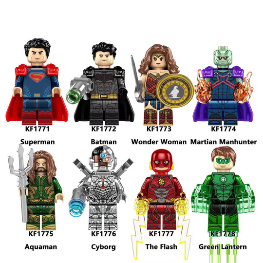 (Style B 8pcs) 16pcs Superman Iron Man Superman Sea King Steel Bone Lightning Man Green Lantern Man Building Block Toys fit lego