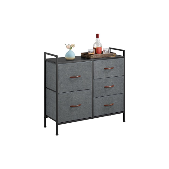 (Dark Gray) Yaheetech Fabric 5-Drawer Dresser Chest of Drawers Bedroom Storage Unit with Metal Frame, for Living Room Bedroom Hallway Closet