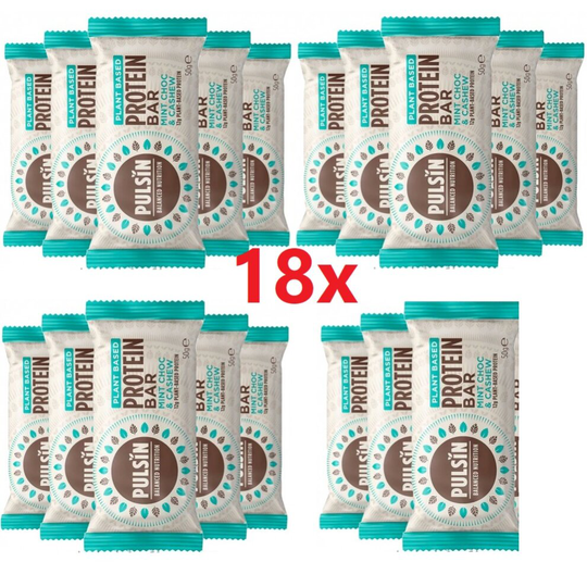 Pulsin Plant Based Vegan Protein Bar Mint Chocolate & Cashews 18x50g **BEST BEFORE JANUARY 202022