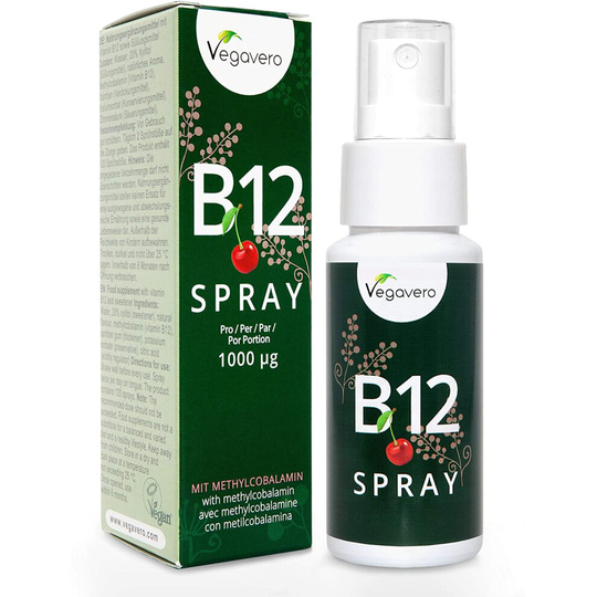 Vitamin B12 Spray by Vegavero | 4 Month Supply | B12 Methylcobalamin | Natural Cherry Flavour | 250 mcg Per Spray | Convenient, Easy for Travel, On...