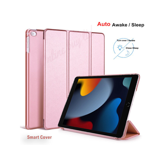 (Rose Gold) For Apple iPad 9th Generation 10.2 Inch 2021 TriFold Smart Stand Auto Sleep Wake Case Cover For iPad 10.2