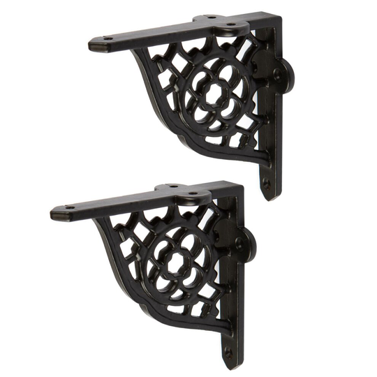 2x Black 100mm Honeycomb Iron Shelf Bracket - Cast Iron Antique Heavy Duty Wall Storage Brackets - by Hammer & Tongs