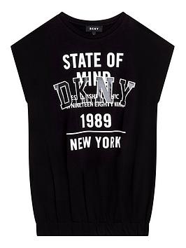 DKNY Girls Print Short Sleeve Dress - Black, Black, Size 12 Years, Women