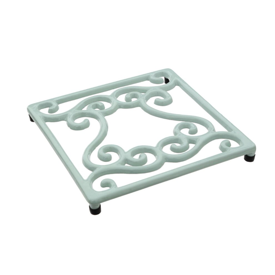 Pale Blue Cast Iron Trivet Elegant Swirl Design
