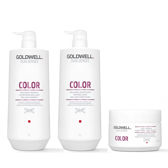 Goldwell Dualsenses Color Shampoo 1000ml, Conditioner 1000ml and 60sec Treatment 200ml
