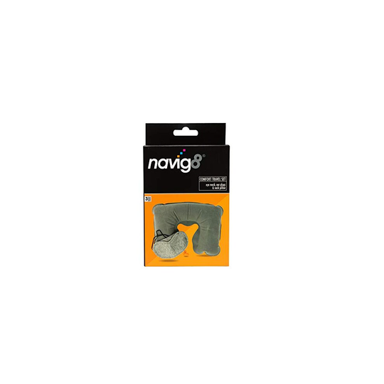 navig8 Comfort Travel Set Eye Mask, Ear Plugs & Inflatable Neck Pillow for Travelling Multicolour 117111