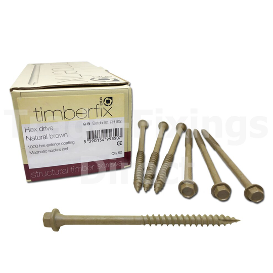 Pack of 50 - 6.5 x 90MM Genuine TIMBERFIX® Plus Structural Timber DECKING Railway Sleeper Screws - Hexagon Head - Free Driver BIT