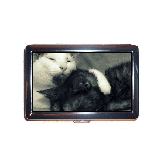 Cigarette Case/Box,Couple Sleeping Cat Black and White Protection Credit Business Card Holder Case 0308