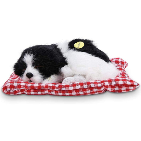 Zerodis Plush Dog Toy, Children Lovely Stuffed Toys Simulation Animal Doll Plush Sleeping Dogs With Sound for Kids(Black-White)
