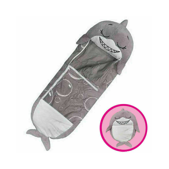 (Gray shark, 160*60cm ) Sleeping Bag Happy Nappers Kids Cartoon Sleepsacks Plush Pillow Animal Sleep Sack