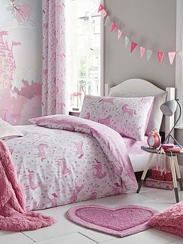Catherine Lansfield Folk Unicorn Toddler Duvet Cover Set - Pink
