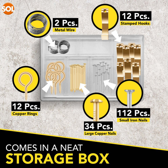 172pk Photo Frame Hanging Kit Set | Hooks, Wire, Rings, Nails