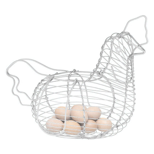White Chicken Hen Eggs Storage Basket Wire Art Easter Party Decor Vint