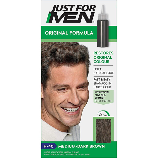 Just for men Original Formula Dark Brown Hair Dye, Restores Original Colour for a Natural Look - H40