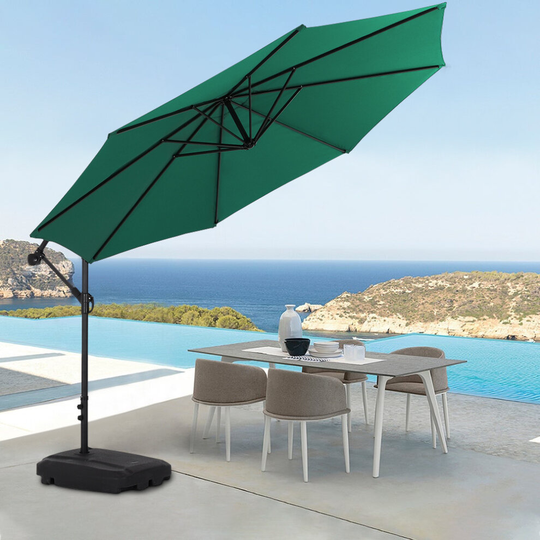 (Green, 60L Water Tank) 3M Large Banana Cantilever Patio Garden Parasol Outdoor Umbrella