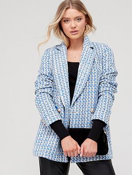 V By Very Boucle Military Double Breasted Blazer - Blue