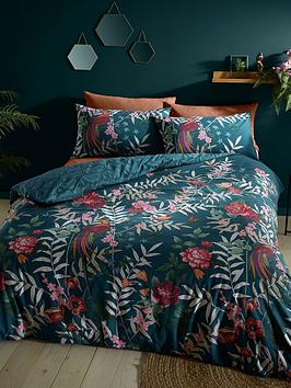 Catherine Lansfield Tropical Floral Birds Duvet Cover Set
