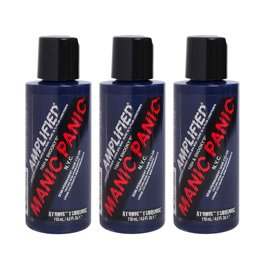 (Atomic Turquoise, Trio Pack) Manic Panic- Amplified Creme Vegan Cruelty Free Semi-Permanent Hair Colour, Amplified Colour Lasts 30% Longer Than Regul