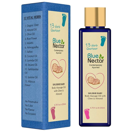 Blue Nectar Ayurvedic Baby Massage Oil with Organic Ghee, Almond Oil & Vitamin E for Healthy Babies (200ml)