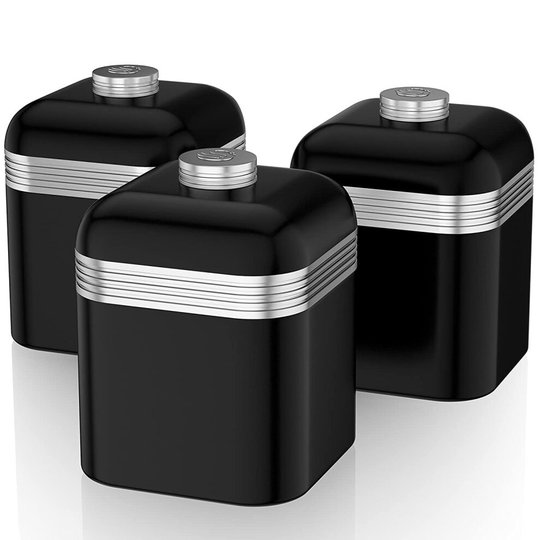 Swan SWKA1020BN Set of 3 Retro Storage Canisters, Black