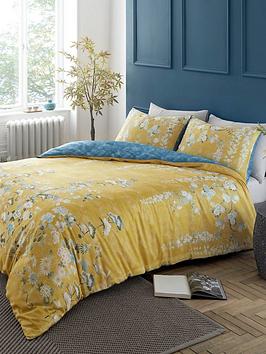 Hyperion Kohana Flowers 100% Cotton Sateen Duvet Cover Set In Yellow