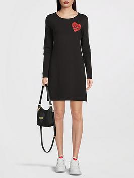 Love Moschino Heart Logo Long Sleeve T-Shirt Dress - Black