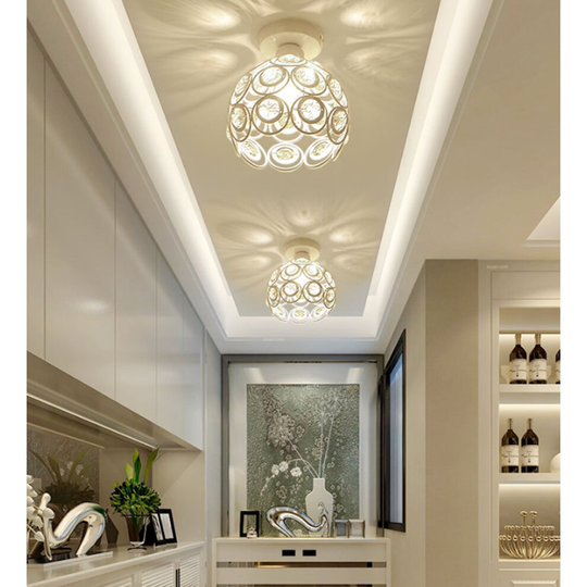2X Crystal Ceiling Light Metal Iron Chandelier (White) 26CM Retro Ceiling Lamp E27 Modern Chandelier for Home Office Bar Bedroom Kitchen Living Room