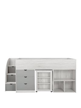Very Home Mico Mid Sleeper Bed with Pull-Out Desk and Storage - White/Grey - Mid Sleeper With Premium Mattress, White
