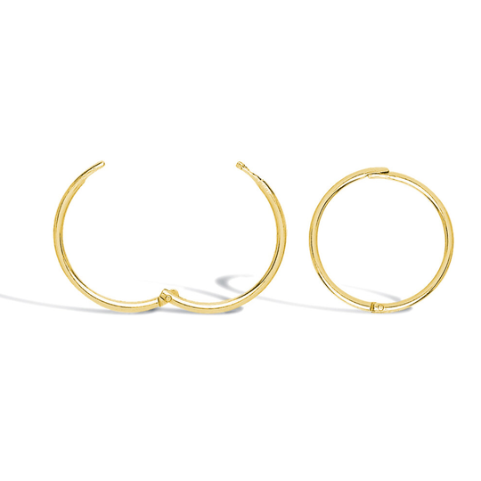 Jewelco London Solid 9ct Yellow Gold Hinged Sleeper 1mm Hoop Earrings 13mm - JER649A