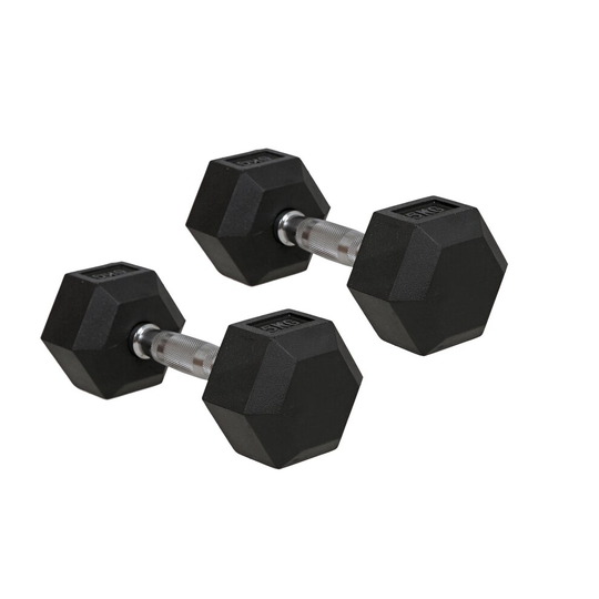 (5kg Pair) FunctionalFitness Rubber Hex Dumbbells | Rubber Coated Hexagonal Cast Iron Dumbbells | 2.5kg to 30kg Available