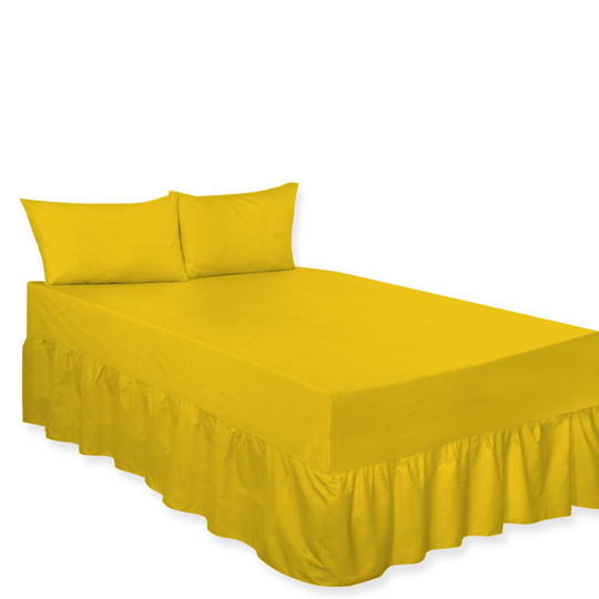 (Fitted Valance Sheet Mustard Double) Premium Percale Polycotton Plain Fitted Valance Sheets. Colourful Bedding Ideal for Bed Room Home Décor Sheets.